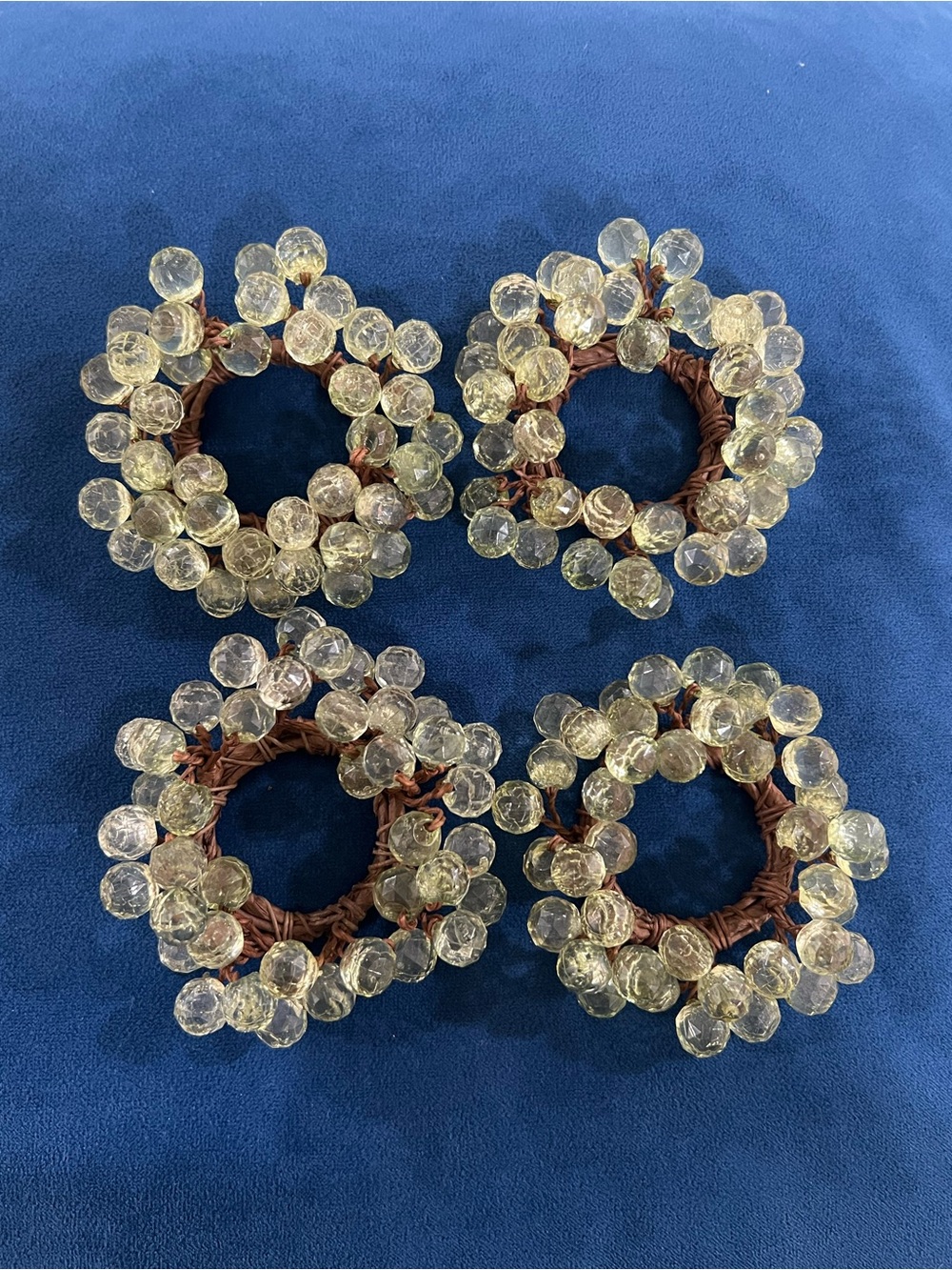 Set of 4 Yellow/brown Beaded Wire Napkin Rings Vintage Dining Decor
